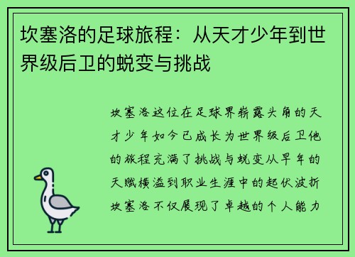 坎塞洛的足球旅程：从天才少年到世界级后卫的蜕变与挑战