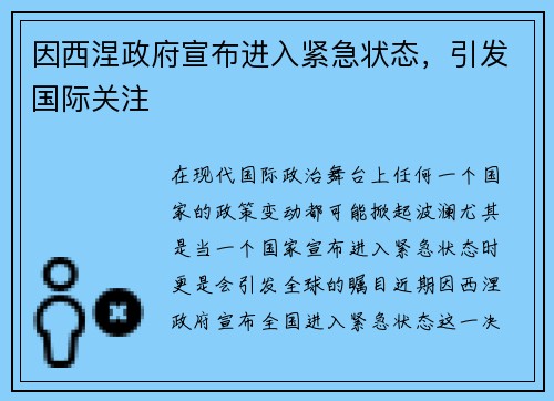 因西涅政府宣布进入紧急状态，引发国际关注